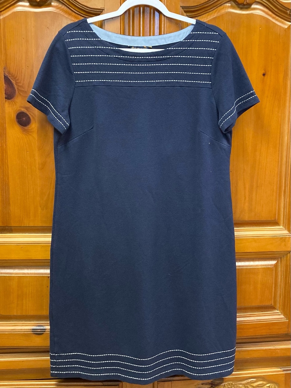 Brooks Brothers Navy 100% Cotton Shift Dress White Contrast Stitching Size Large